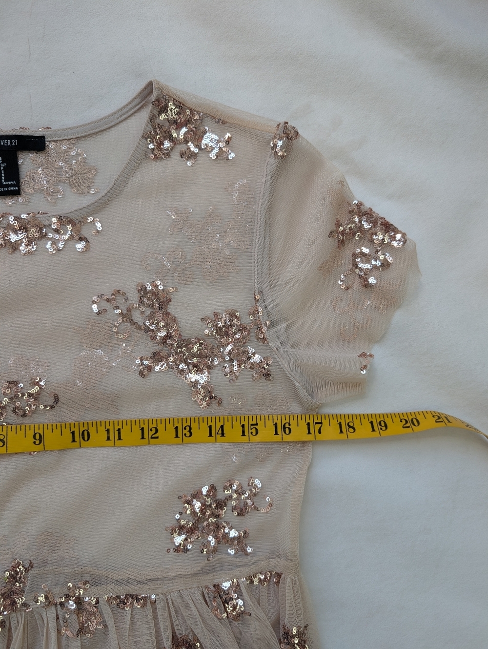 Beautiful Women's Beige Party Dress Sequin Sheer Romantic Feminine Size S - Picture 12 of 14